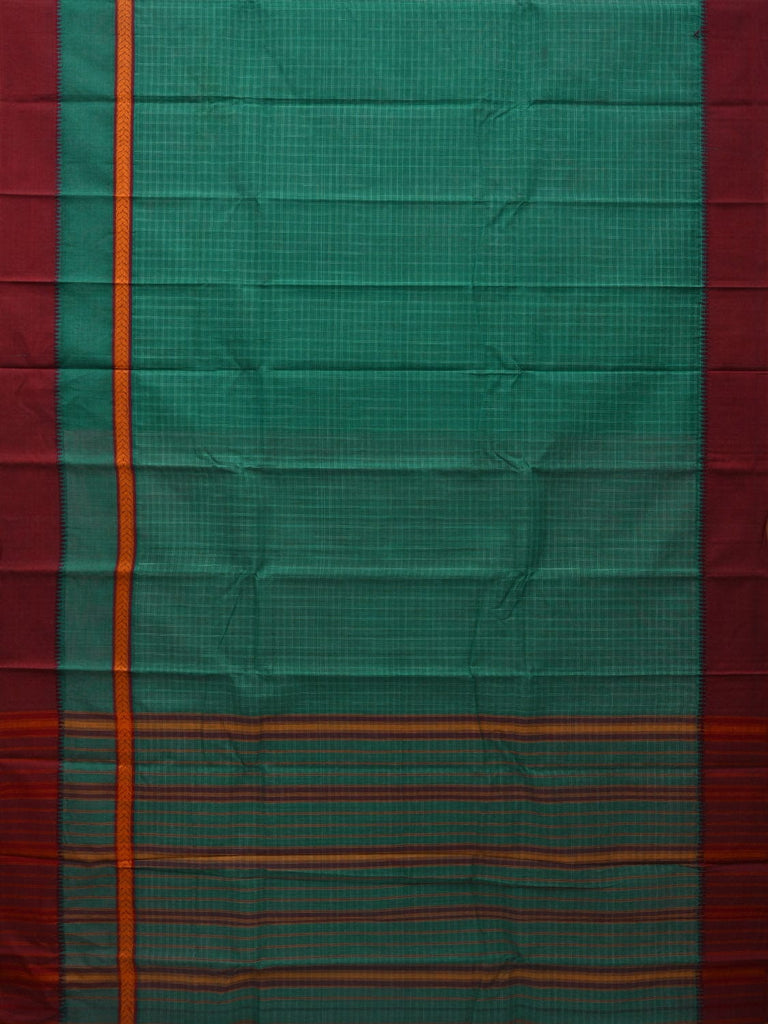 Green Narayanpet Cotton Handloom Saree with Checks Design No Blouse np0615
