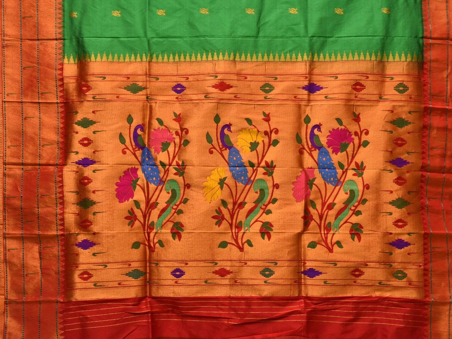 Pure silk handloom paithani saree with triple muniya gold zari border and  parrot design on pallu Interested customers WhatsApp me on +91… | Instagram