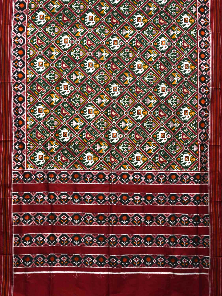 Green Pochampally Double Ikat Silk Handloom Saree with Narikunj Design i0582