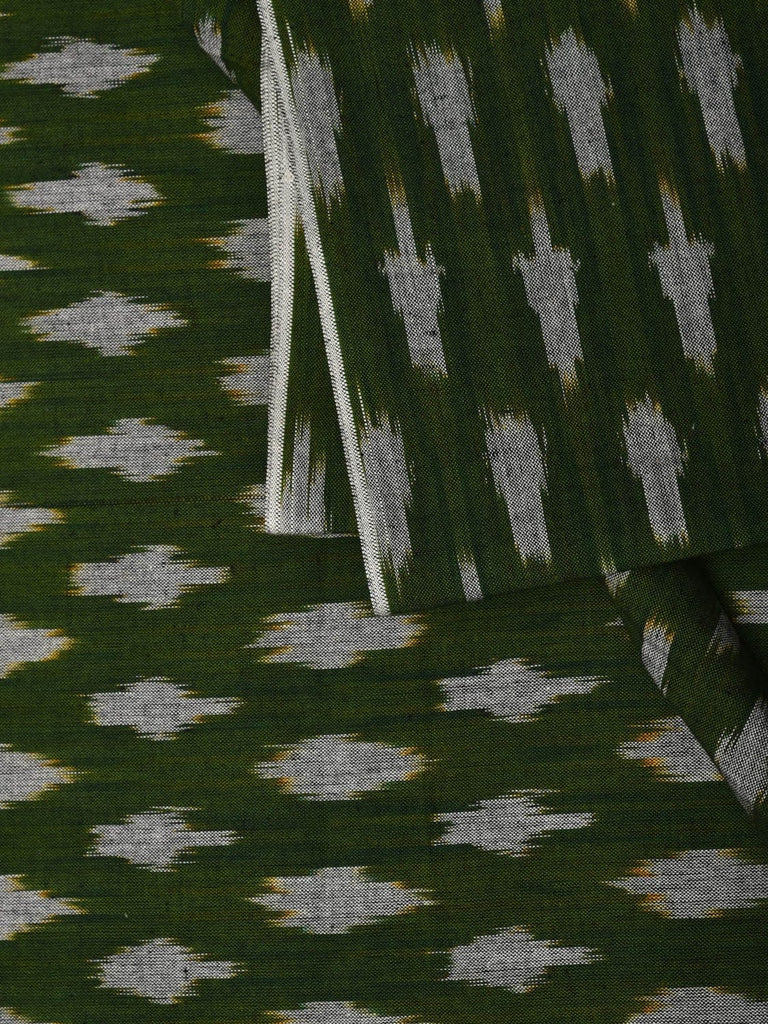 Green Pochampally Ikat Cotton Handloom 2.5mts Fabric With Polka Dots Design f0182