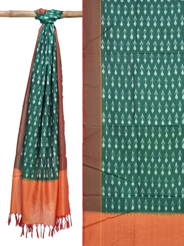 Green Pochampally Ikat Cotton Handloom Dupatta with Arrow Head Buta Design ds1815