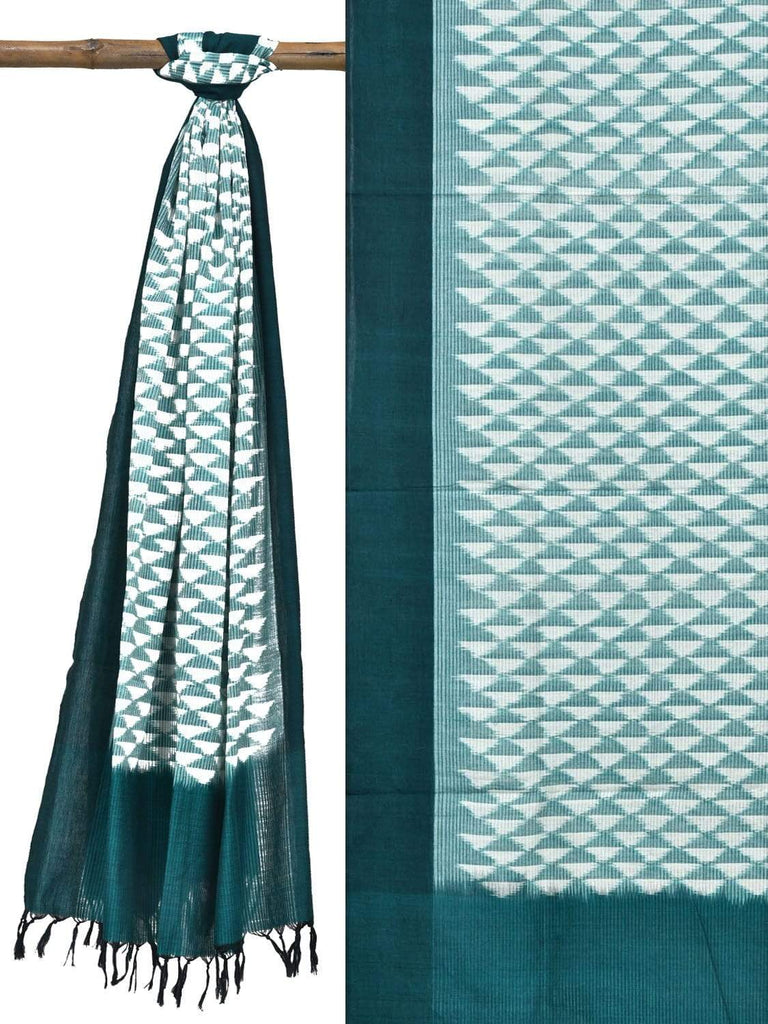 Green Pochampally Ikat Cotton Handloom Dupatta with Small Triangles Design ds1841