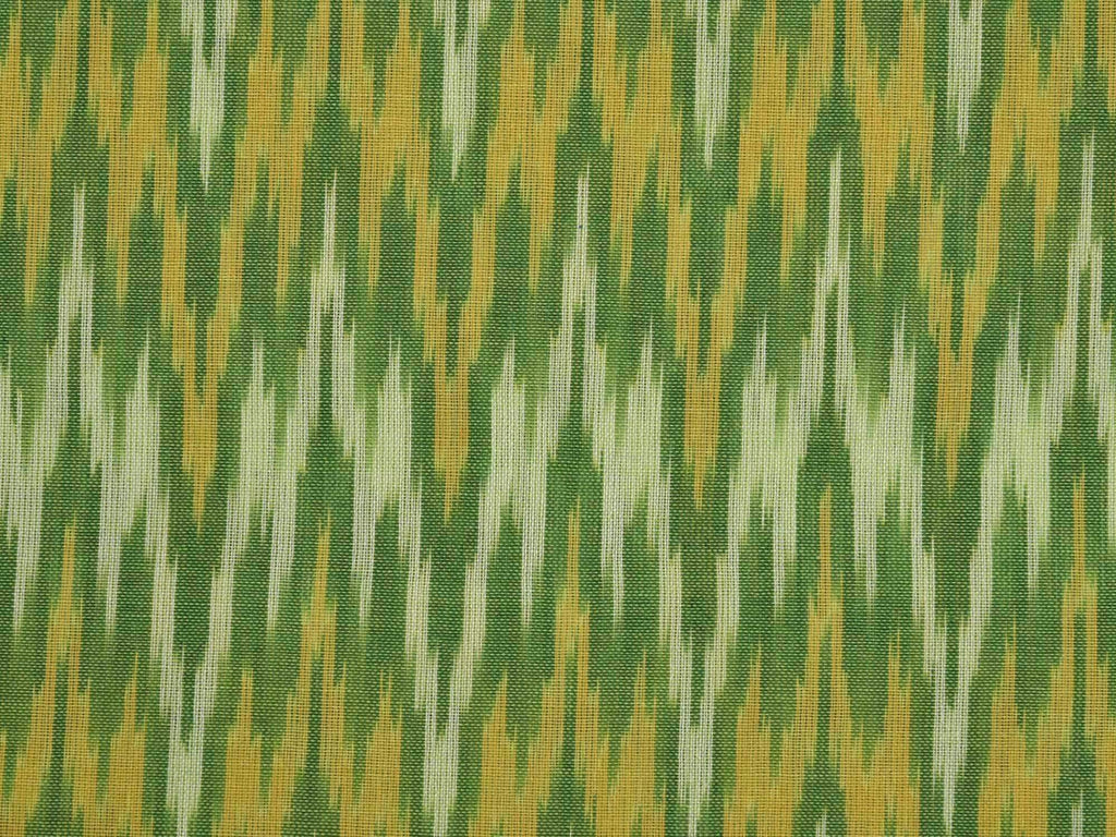 Green Single Ikat Cotton Handloom Fabric With Zig-Zag Design F0052