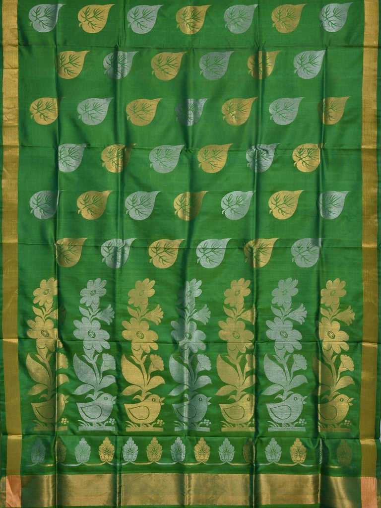 Green Uppada Silk Handloom Saree with All Over Leaf Buta Design u1497