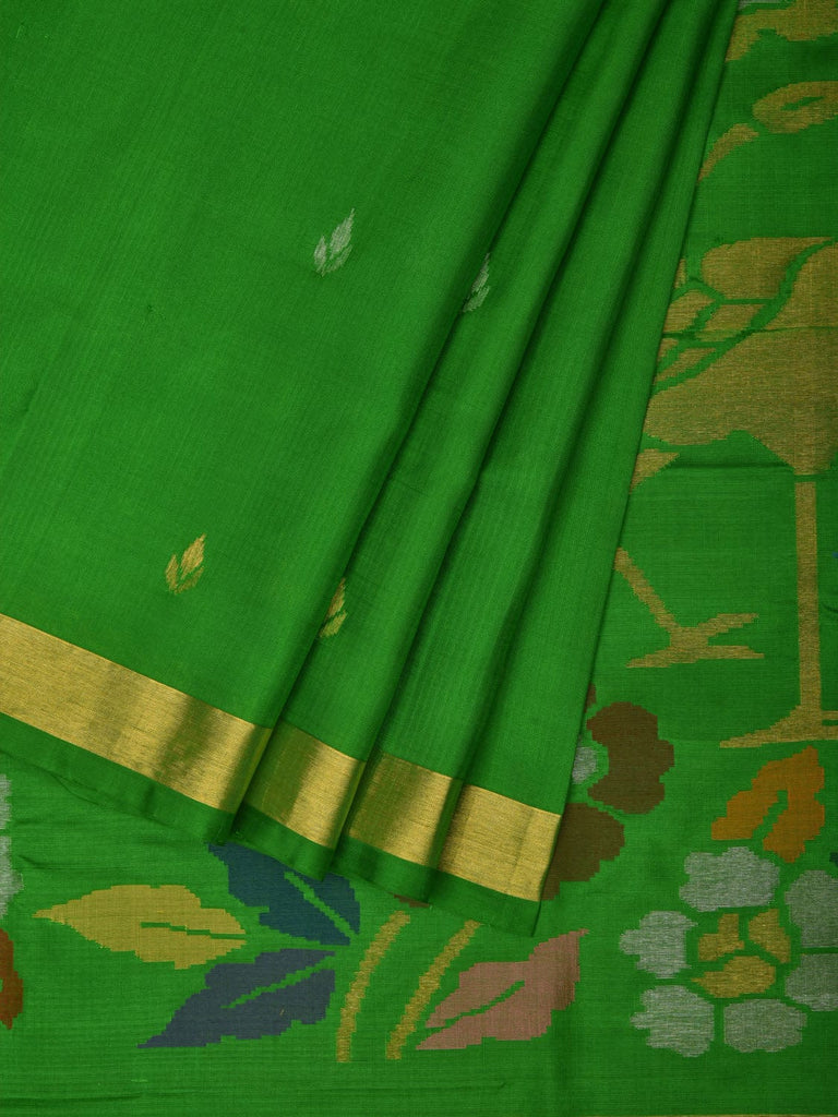 Green Uppada Silk Handloom Saree with Floral and Birds Pallu Design u1946