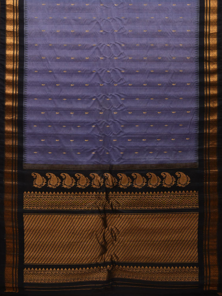Grey and Black Gadwal Sico Handloom Saree with Mango Pallu Design g0304