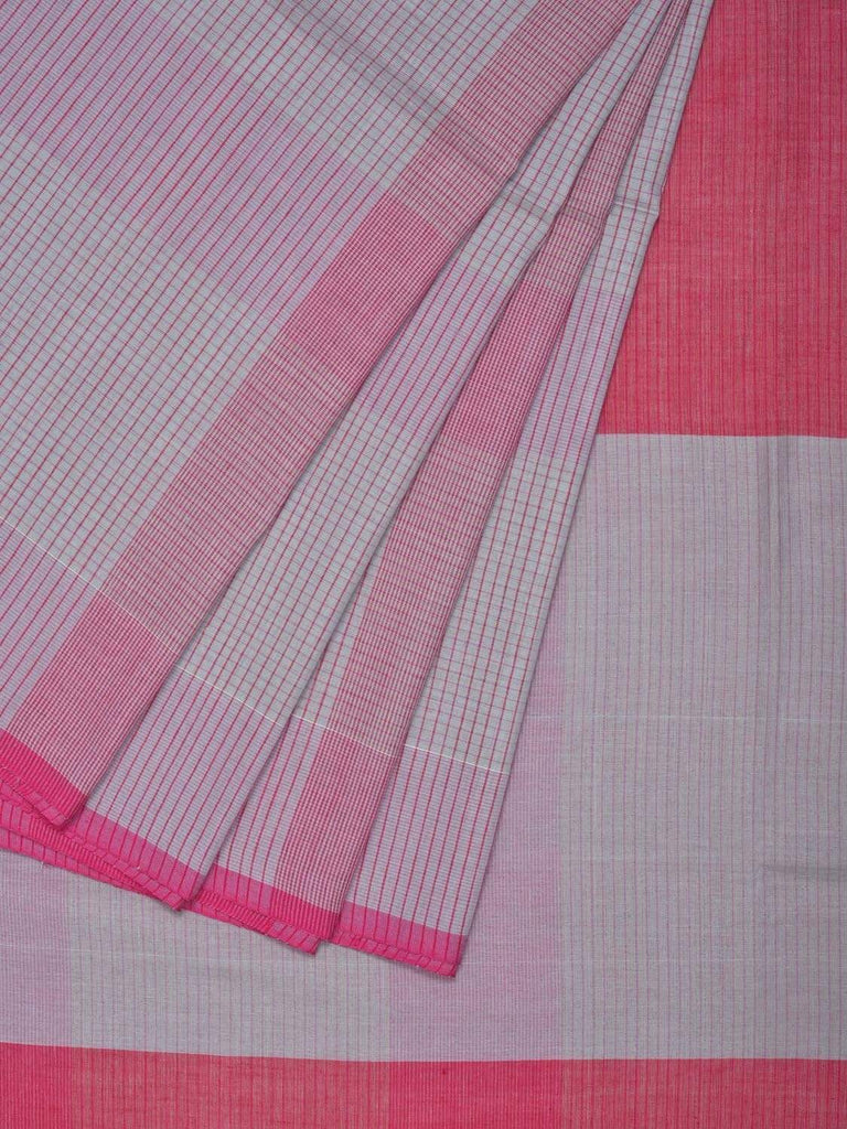 Grey and Pink Organic Cotton Handloom Saree with Small Checks Design o0262