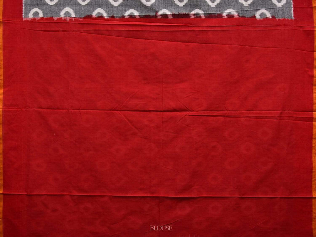 Grey and Red Pochampally Ikat Cotton Handloom Saree with Circle Buta Design i0624