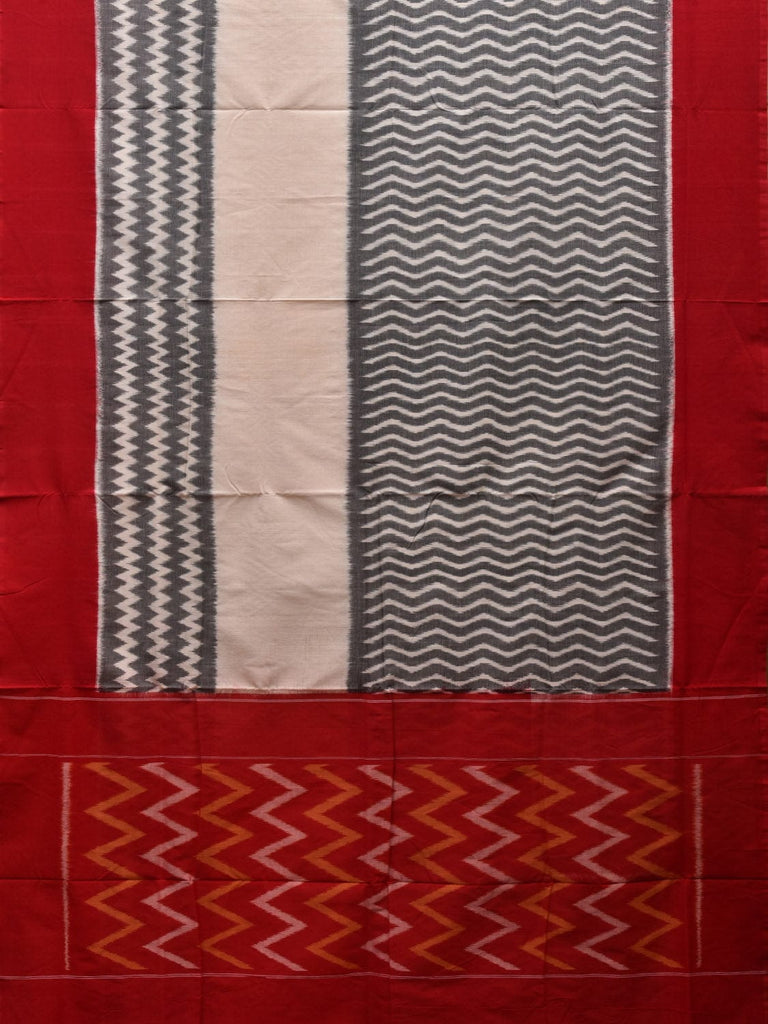 Grey and Red Pochampally Ikat Cotton Handloom Saree with Zig-Zag Design i0694