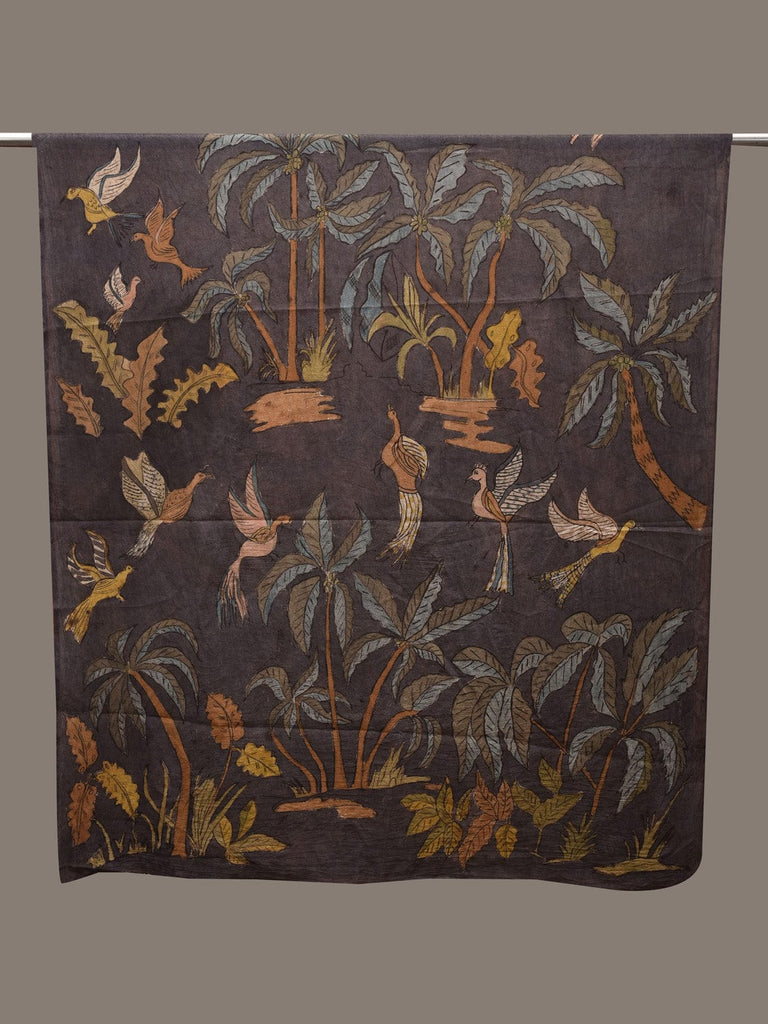 Grey Kalamkari Hand Painted Cotton Handloom Dupatta with Birds and Trees Design ds2734