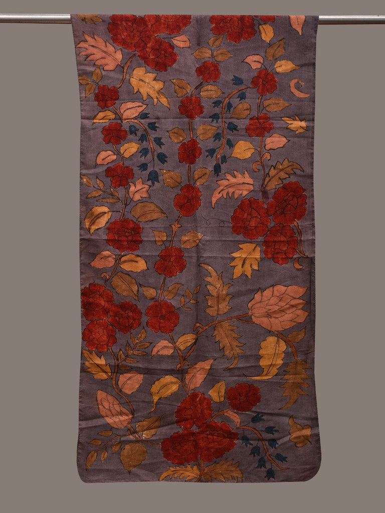 Grey Kalamkari Hand Painted Cotton Handloom Stole with Floral Design ds2811