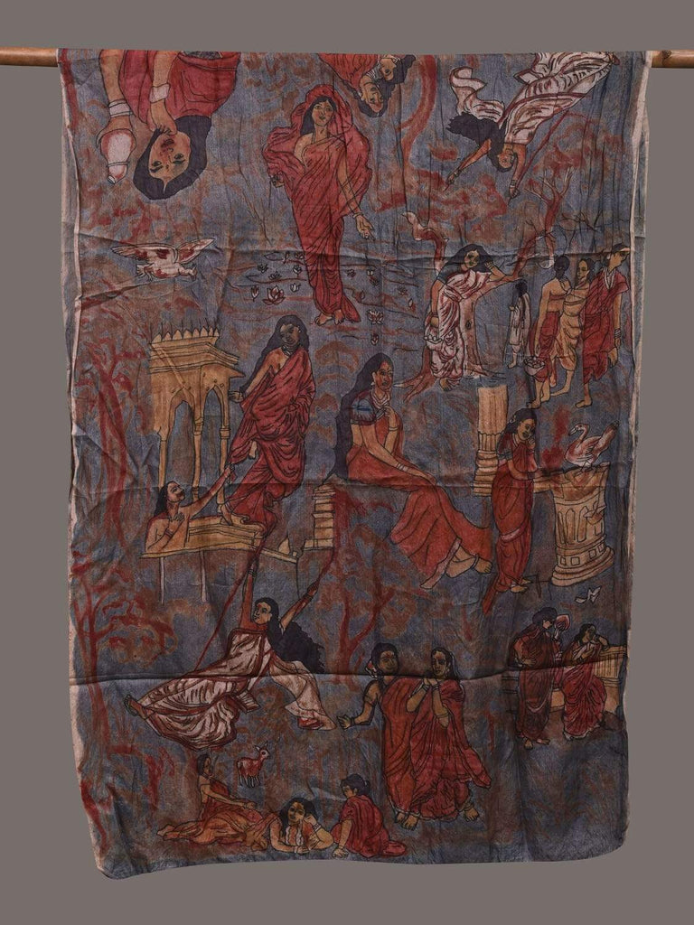 Grey Kalamkari Hand Painted Tussar Handloom Dupatta with Painting Design ds2429
