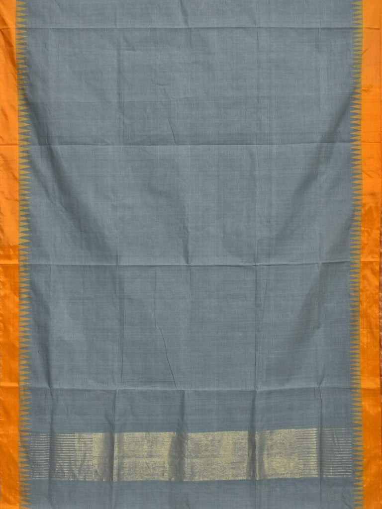 Grey Khadi Cotton Handloom Saree with Silk Temple Border Design Kh0442