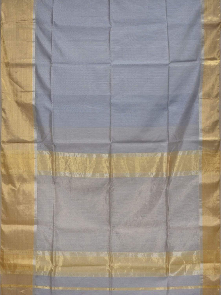 Grey Maheshwari Cotton Silk Handloom Saree with One Side Big Border M0080