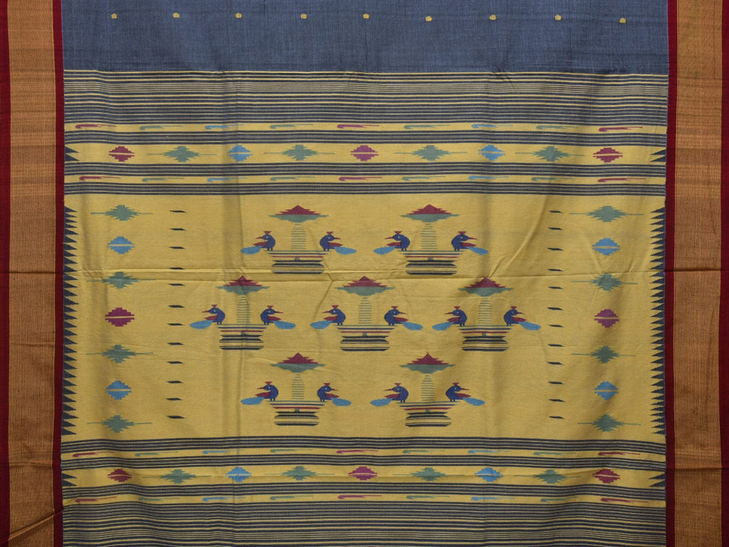 Grey Paithani Cotton Handloom Saree with Double Pallu Design p0474