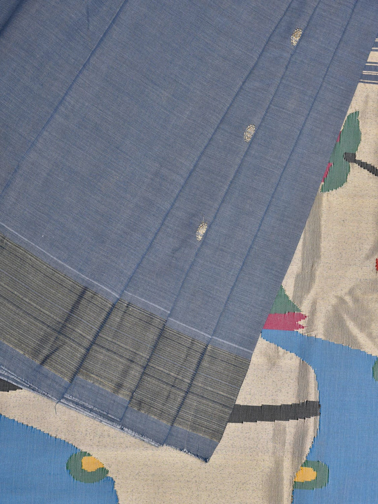 Grey Paithani Cotton Handloom Saree with Peacocks Pallu Design p0471