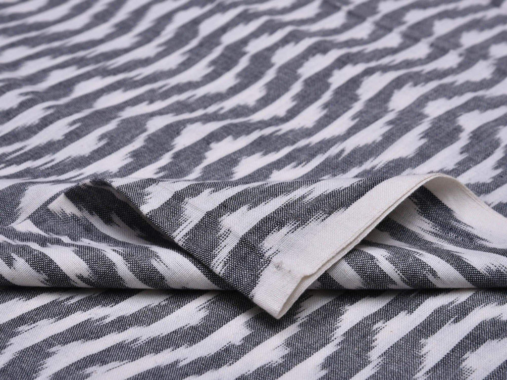 Grey Pochampally Single Ikat Cotton Handloom Fabric With Wave Design F0060