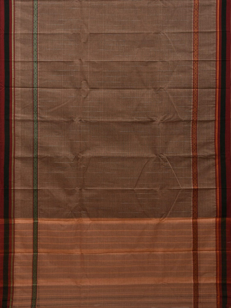Khaki Narayanpet Cotton Handloom Saree with Checks Design No Blouse np0617