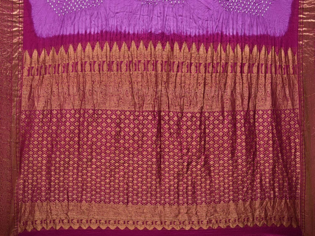 Lavender and Purple Bandhani Kanchipuram Silk Handloom Saree with Big Border Design bn0167