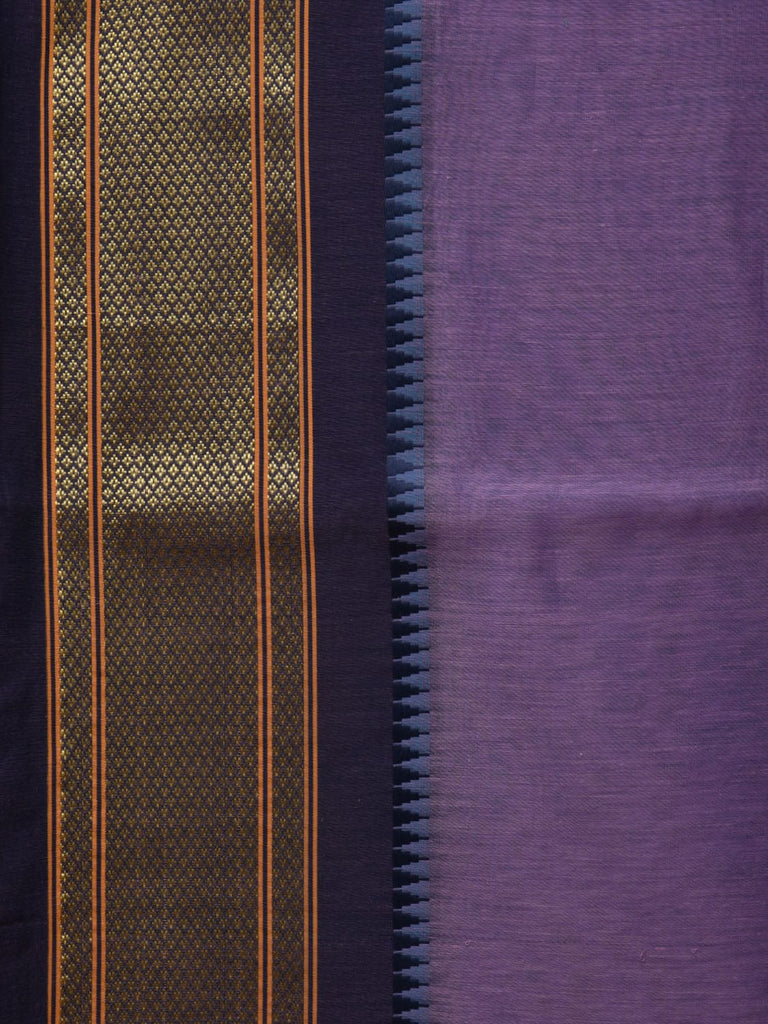 Lavender Bamboo Cotton Plain Saree with Narayanpet Border Design No Blouse o0348