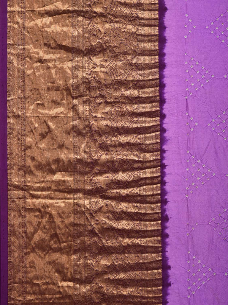 Lavender Bandhani Kanchipuram Silk Handloom Saree with Kalamkari Pallu and Blouse Design bn0396