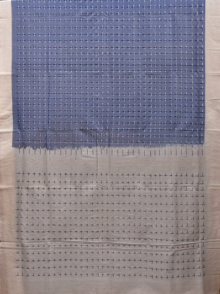 Light Blue and White Pochampally Ikat Cotton Handloom Saree with Plus Buta Design i0708