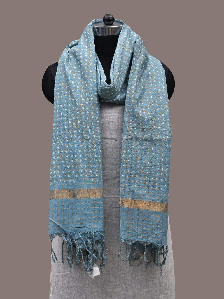 Light Blue Bandhani Cotton Handloom Dupatta with Zari Checks Design ds2500