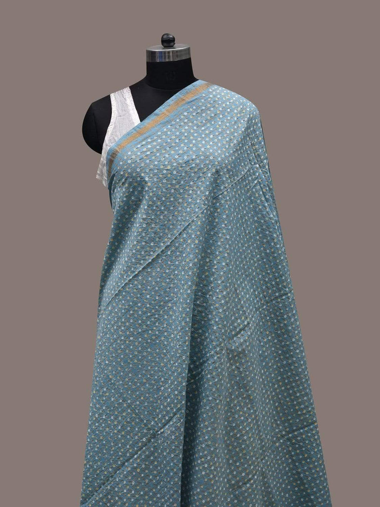 Light Blue Bandhani Cotton Handloom Dupatta with Zari Checks Design ds2500