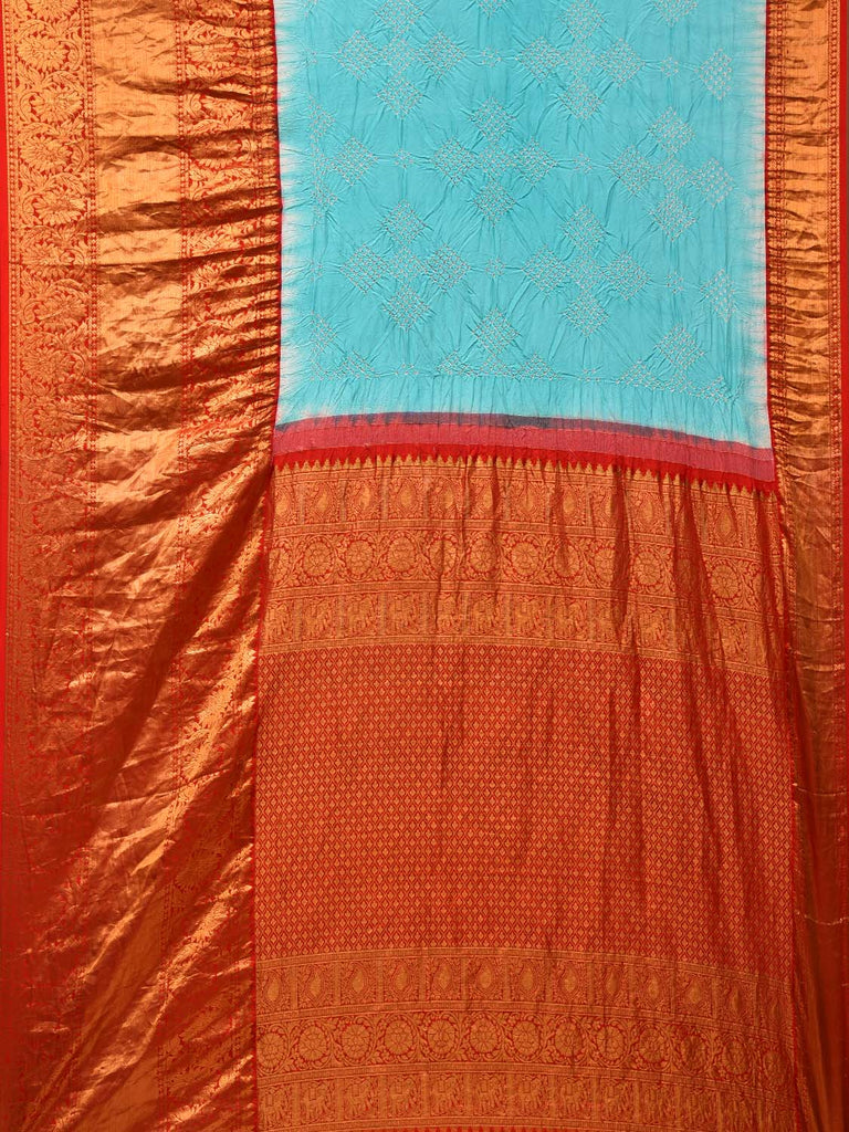 Light Blue Bandhani Kanchipuram Silk Handloom Saree with Pallu and Border Design bn0457