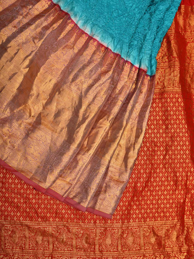 Light Blue Bandhani Kanchipuram Silk Handloom Saree with Pallu and Border Design bn0461