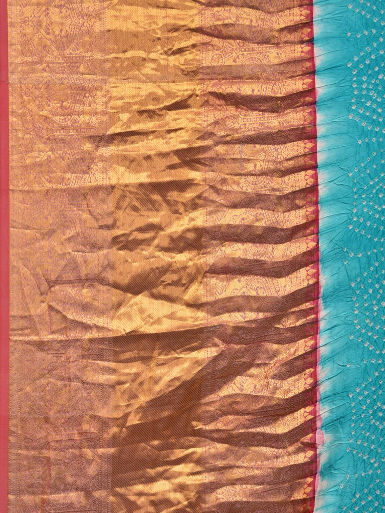 Light Blue Bandhani Kanchipuram Silk Handloom Saree with Pallu and Border Design bn0461