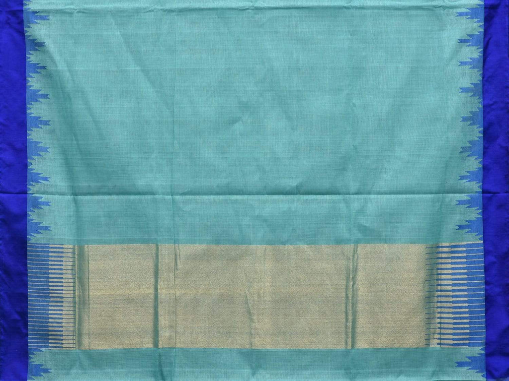 Light Blue Khadi Cotton Handloom Plain Saree with Temple Border Design kh0533