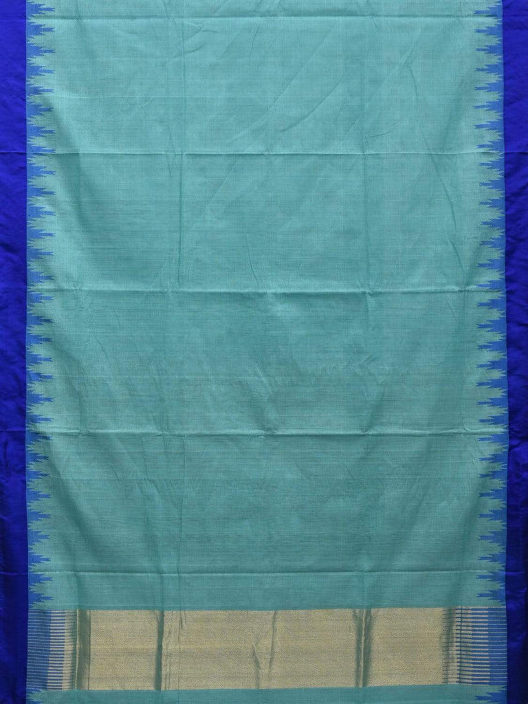 Light Blue Khadi Cotton Handloom Plain Saree with Temple Border Design kh0533