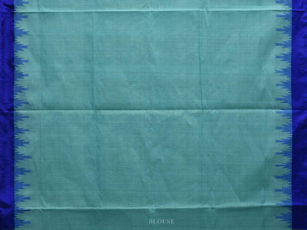 Light Blue Khadi Cotton Handloom Plain Saree with Temple Border Design kh0533