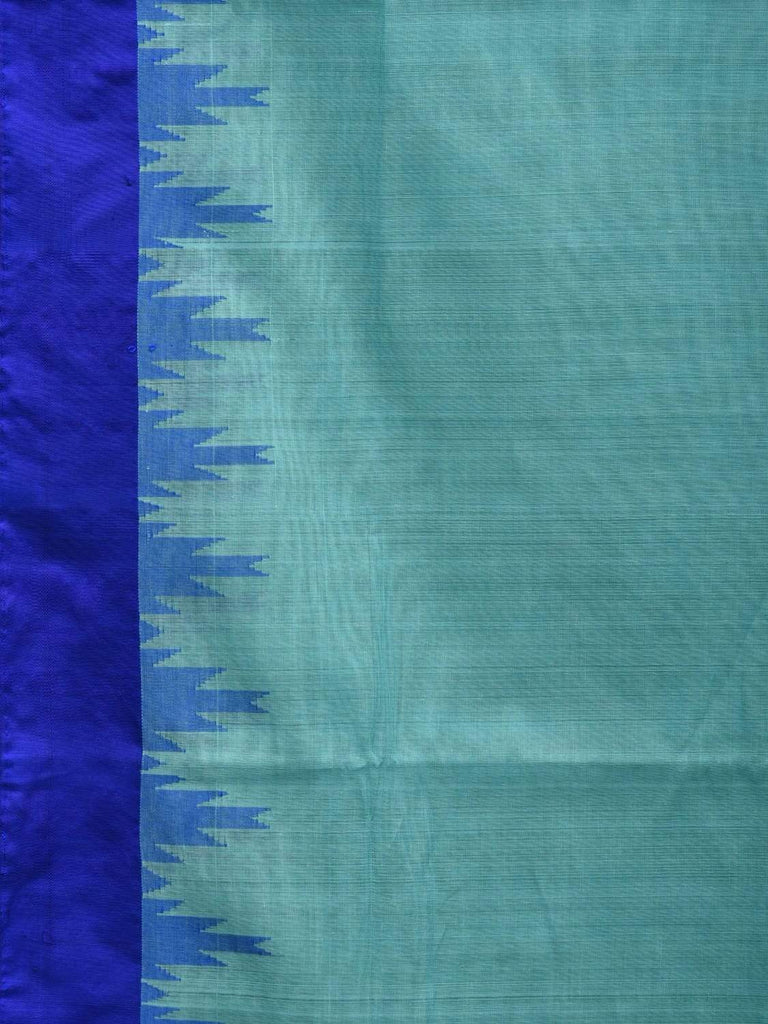 Light Blue Khadi Cotton Handloom Plain Saree with Temple Border Design kh0533