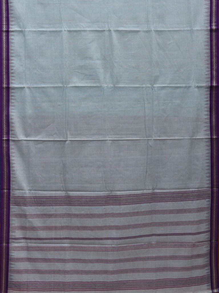 Light Blue Khadi Cotton Handloom Saree with Strips and Temple Border Design kh0537