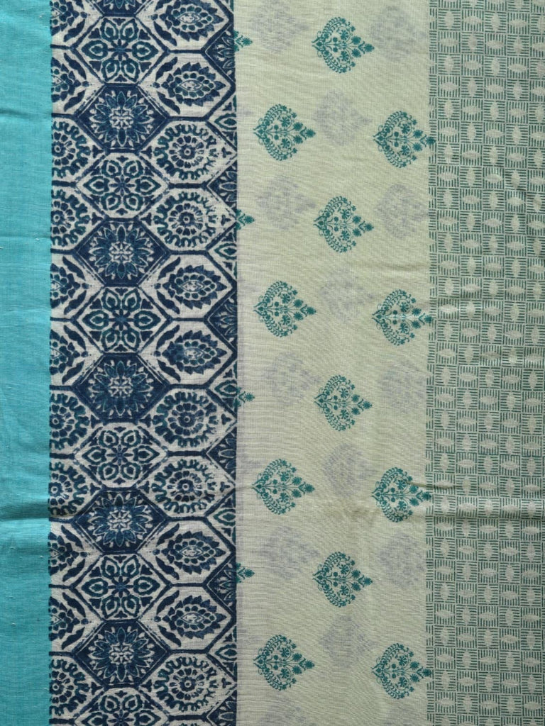 Light Blue Printed Cotton Handloom Saree with One Side Border Design o0309