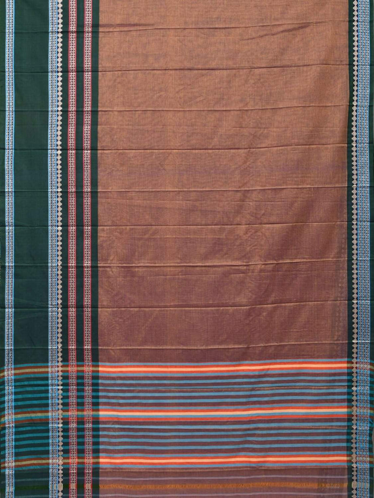 Light Brown Narayanpet Cotton Handloom Plain Saree with One Side Big Border Design No Blouse np0294