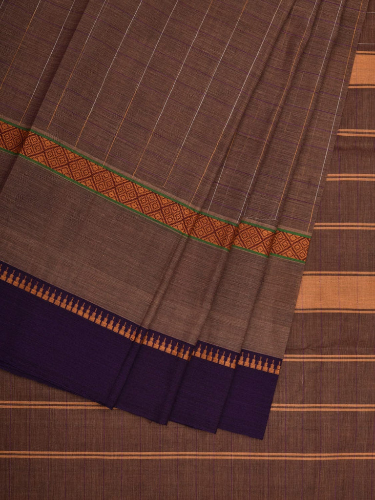 Light Brown Narayanpet Cotton Handloom Saree with Checks Design No Blouse np0621