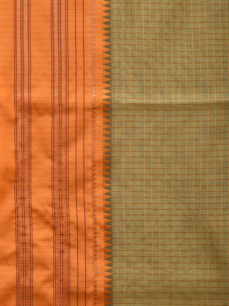 Light Green and Mustard Bamboo Cotton Silk Saree with Checks Design bc0052