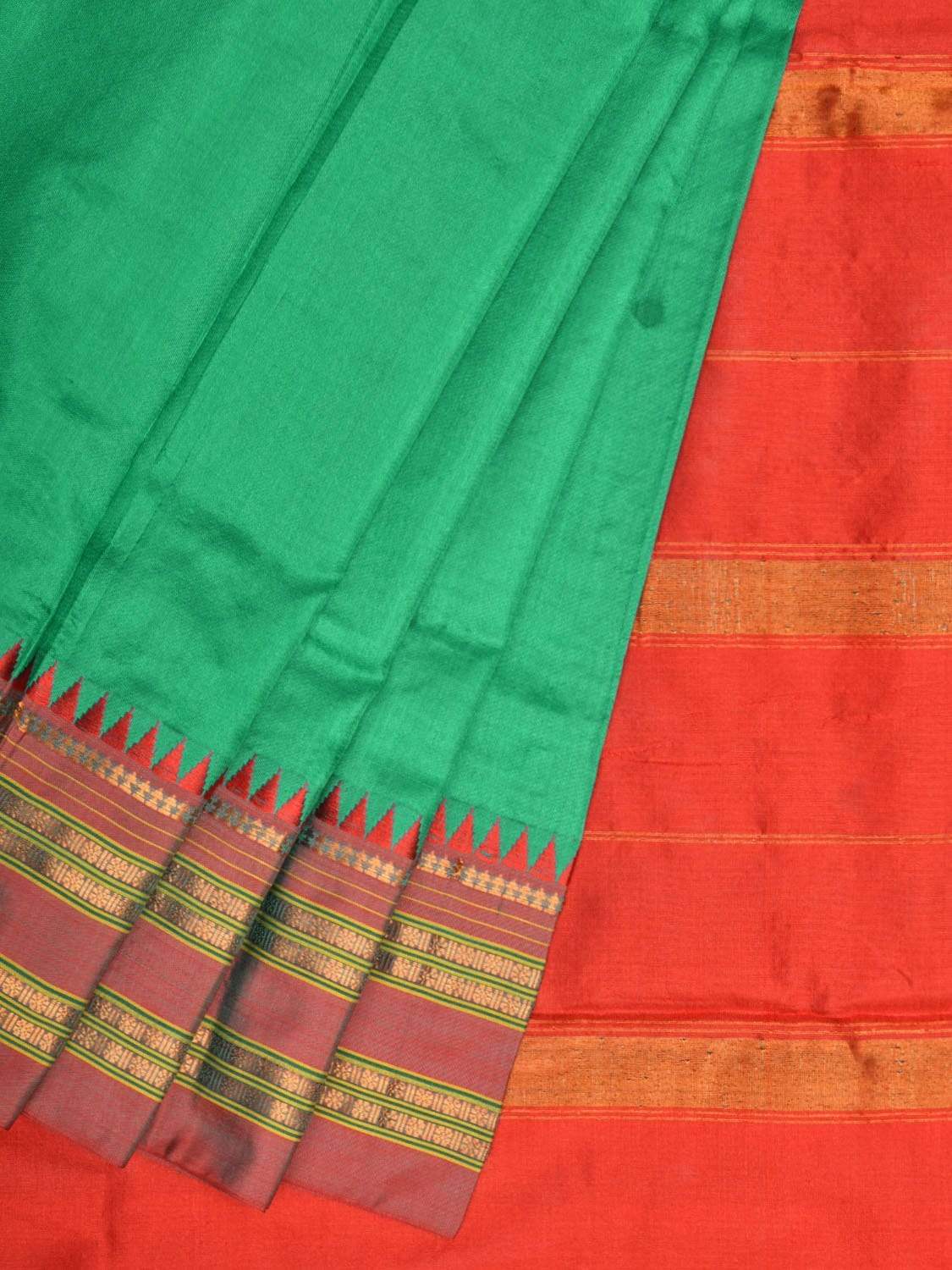 Narayan Pet Green Saree with Red Border