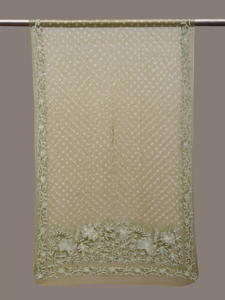Light Green Bandhani Organza Stole with Embroidary Work Design ds2853