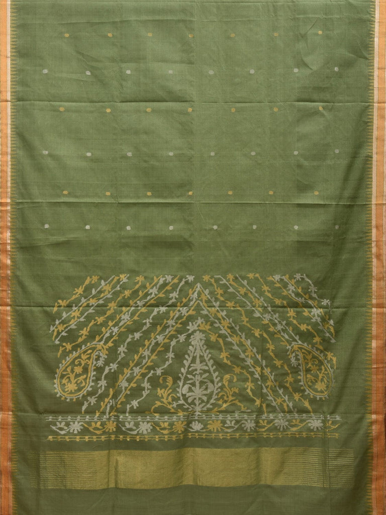 Light Green Khadi Cotton Handloom Saree with Pallu Design kh0553