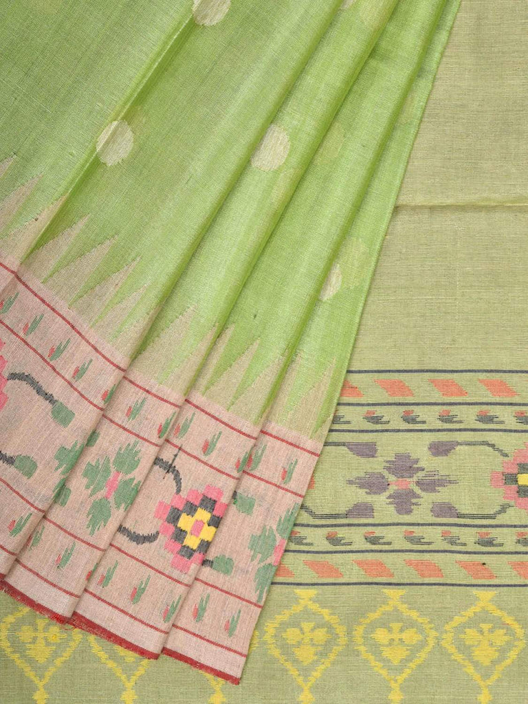 Light Green Paithani Cotton Handloom Saree with Body Buta and Border Design p0343