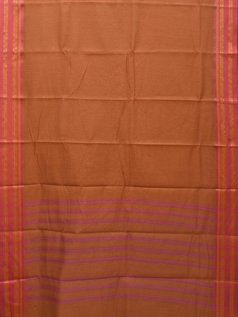 Light Orange and Pink Bamboo Cotton Plain Saree with Border Design bc0065