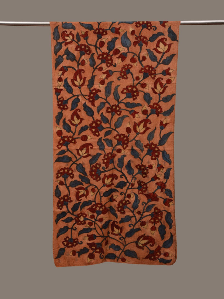 Light Orange Kalamkari Hand Painted Cotton Handloom Stole with Floral Design ds2997