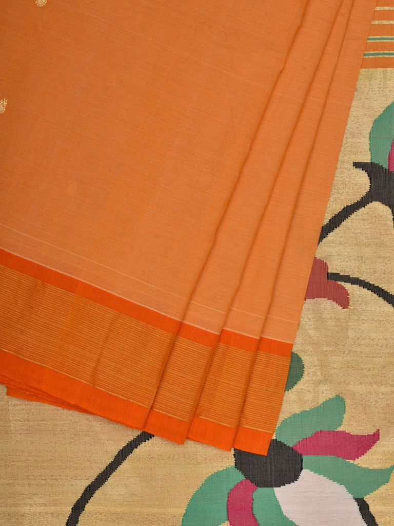 Light Orange Paithani Cotton Handloom Saree with Lotus Pallu Design p0440