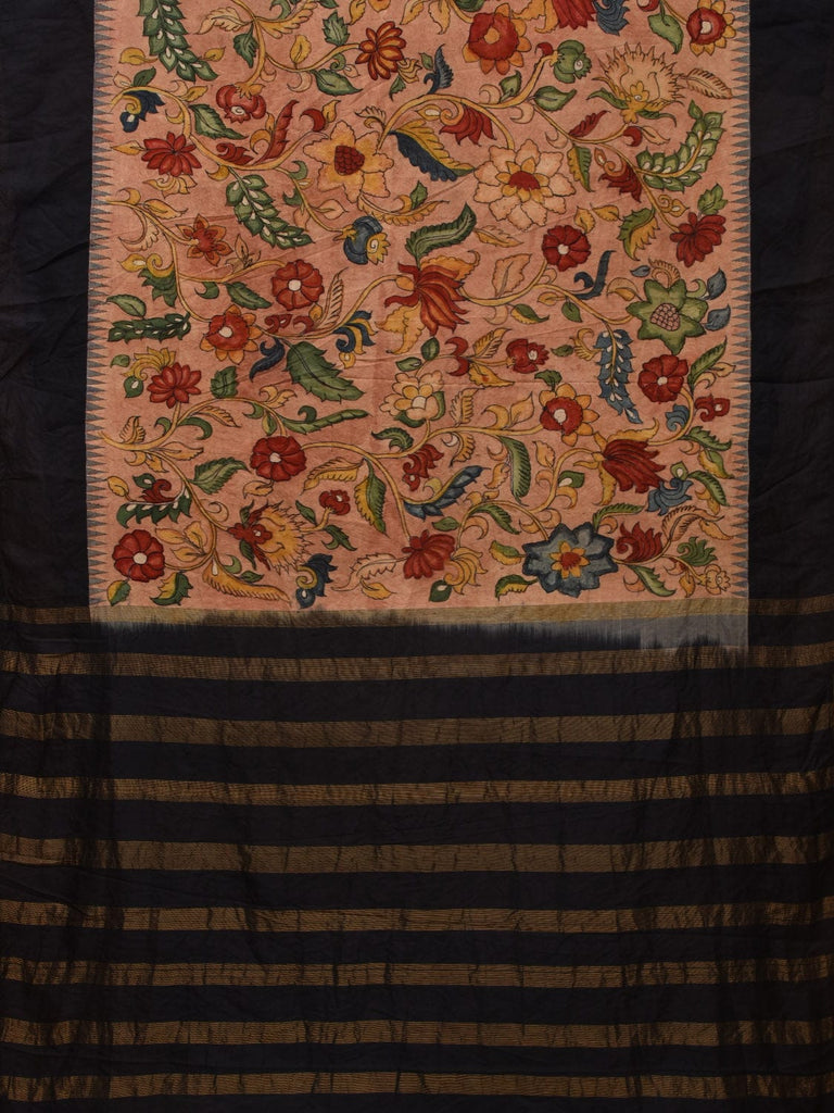Light Peach Kalamkari Hand Painted Gadwal Silk Handloom Saree with Floral Design KL0674