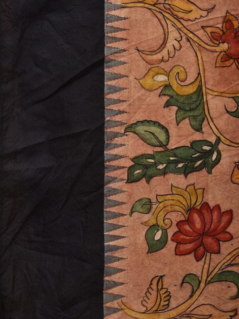 Light Peach Kalamkari Hand Painted Gadwal Silk Handloom Saree with Floral Design KL0674
