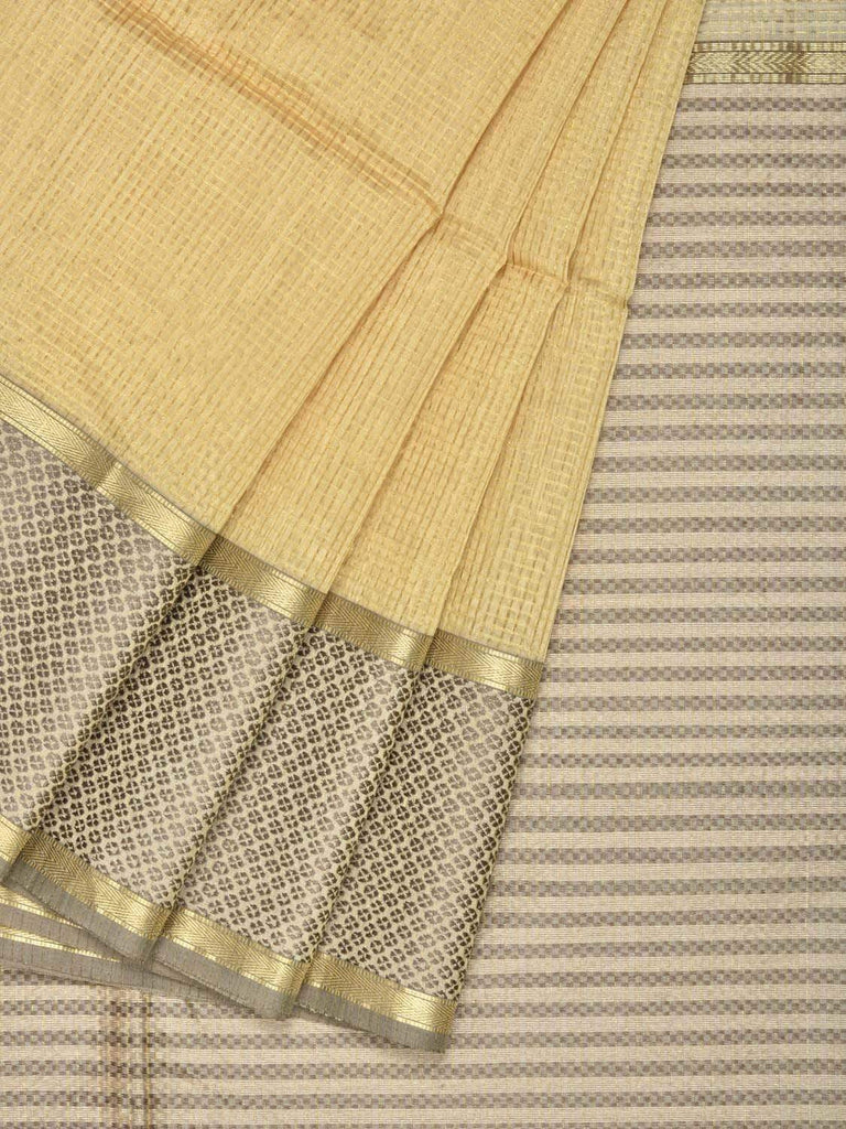 Light Yellow Maheshwari Cotton Silk Handloom Saree with Small Checks Design m0086